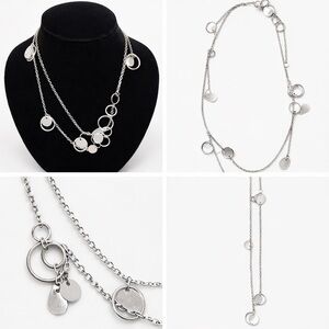 Modern Silver Tone Charm Necklace – Layered Circle & Disc Dangle Necklace🩶